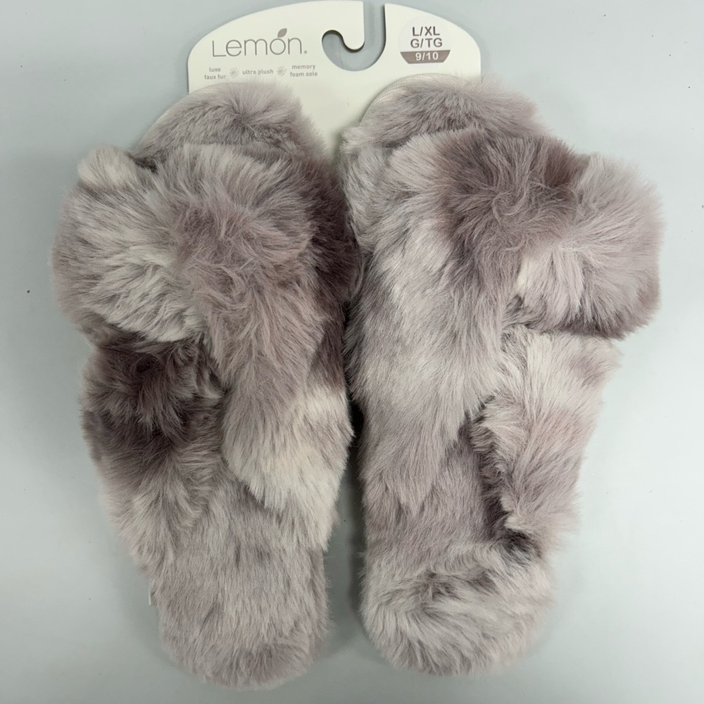 Lemon Watercolor Faux Fur Slides - Picture 1 of 6